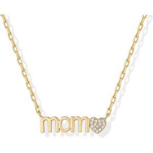 💛 14K Gold-Plated “Mom” Necklace | Heart CZ Detail | Perfect Mother’s Gift